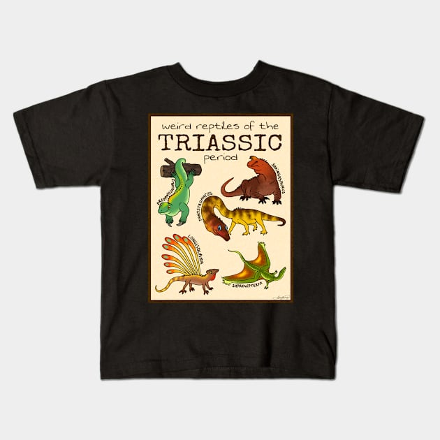 Weird Reptiles of the Triassic Period Kids T-Shirt by saradrawspaleo